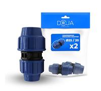 DOJA Barcelona Riduttore Pressione Irrigazione - 25mm x 20mm - Pack 2 - Raccordo Compressione MDPE - Riduttore Tubo Acqua Installazione Rapida, Resistente, Connettore, Raccordi per Tubi Irrigazione PP