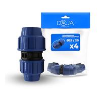 DOJA Barcelona Riduttore Pressione Irrigazione - 25mm x 20mm - Pack 4 - Raccordo Compressione MDPE - Riduttore Tubo Acqua Installazione Rapida, Resistente, Connettore, Raccordi per Tubi Irrigazione PP