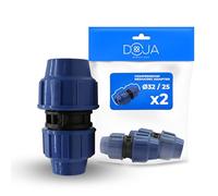 DOJA Barcelona Riduttore Pressione Irrigazione - 32mm x 25mm - Pack 2 - Raccordo Compressione MDPE - Riduttore Tubo Acqua Installazione Rapida, Resistente, Connettore, Raccordi per Tubi Irrigazione PP