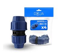 DOJA Barcelona Riduttore Pressione Irrigazione - 32mm x 25mm - Pack 4 - Raccordo Compressione MDPE - Riduttore Tubo Acqua Installazione Rapida, Resistente, Connettore, Raccordi per Tubi Irrigazione PP