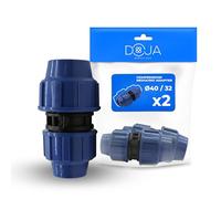 DOJA Barcelona Riduttore Pressione Irrigazione - 40mm x 32mm - Pack 2 - Raccordo Compressione MDPE - Riduttore Tubo Acqua Installazione Rapida, Resistente, Connettore, Raccordi per Tubi Irrigazione PP