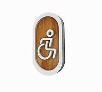 DOJA Barcelona | Targhetta Bagno Legno | Disabili/Sedia con Rotelle | Colore: Bianco - Marrone | Diametro: 180x100mm | Cartelli Bagno con Adesivo per Porta WC | Uso: Ristoranti, Ufficio, Hotel