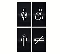 DOJA Barcelona | Targhetta Bagno Nera | Donna + Uomo + Disabili + Vietato Fumare | Colore: Nero | Diametro: 180x100mm | Design Moderno | Cartelli Adesivi per Porta WC | Uso: Ufficio, Ristorante