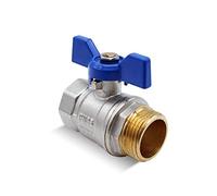 DOJA Barcelona | Valvola a Farfalla | Farfalla Idraulica 3/4” Blu | PN-25 M-F | Ottone | Valvole a Farfalla per Acqua con Leva di Cambio per Rubinetto Lavatrice, Acqua Calda, Tubi Idraulici