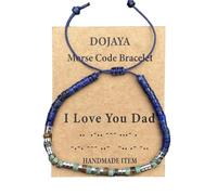 DOJAYA Braccialetto regolabile Morse Code I Love You Dad,2 x 4 mm lapislazzuli con perline etniche turchesi africane bohémien, regalo per papà, festa del papà gioielli personalizzati, Medium, Pietra