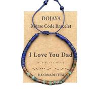 DOJAYA Braccialetto regolabile Morse Code I Love You Dad,2 x 4 mm lapislazzuli con perline etniche turchesi africane bohémien, regalo per papà, festa del papà gioielli personalizzati, Medium, Pietra