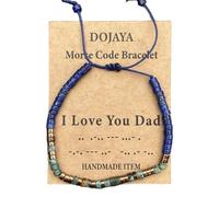 DOJAYA Braccialetto regolabile Morse Code I Love You Dad,2 x 4 mm lapislazzuli con perline etniche turchesi africane bohémien, regalo per papà, festa del papà gioielli personalizzati, Medium, Pietra