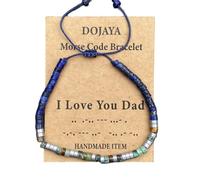 DOJAYA Braccialetto regolabile Morse Code I Love You Dad,2 x 4 mm lapislazzuli con perline etniche turchesi africane bohémien, regalo per papà, festa del papà gioielli personalizzati, Medium, Pietra