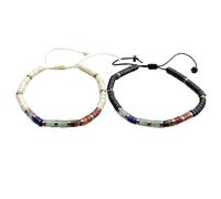 DOJAYA Set di 7 braccialetti abbinati fatti a mano con perline di agata nera e diaspro bianco da 2 x 4 mm, regalo per coppie, anime gemelle, amanti e amici, gioielli di energia spirituale per uomini e