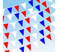 DOJoykey 200 bandiere triangolari in tessuto, 100 m, rosso, blu e bianco, striscioni per festa della mamma e eventi speciali