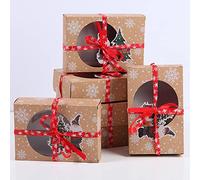 DOJoykey Scatole Regalo con Nastro Rosso per Natale, 6 Pezzi Scatole di Carta Kraft con Finestra per Panetteria Natalizia Cioccolato Lecca Lecca Dolci Biscotti