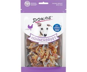 DOKAS, snack senza cereali, con petto di pollo e pesce, per cani, ideale per snack da dare tra i pasti
