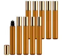Dokeno 10 Pezzi Ricaricabili Boccette Roll On Vetro, 10ml Marrone Roll On Vuoto per Oli Essenziali Roll On Bottiglia con Sfera in Acciaio Inossidabile per Profumo Liquidi Cosmetici