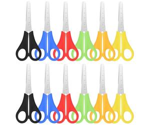 Dokeno 12 PCS Forbici per Bambini, Forbici Destrorsi e Mancini con Punta Arrotondata, Scala e Impugnature in Plastica (6 Colori)