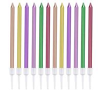 Dokeno 12 Pezzi Candeline Compleanno,Colore Candele Torta, Candele di Compleanno Lunghe Candele Torta,Metallico Candeline Torta Festa Lungo Sottile Candele con Supporti, per La Festa di Compleanno