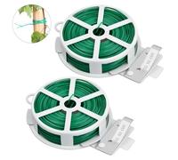 Dokeno 2 Pezzi Cravatta da Giardino Verde 100M Fascette a Piante Cravatta di Supporto Multifunzionale con Taglierina Cravatta da Giardino Filo Rivestito in Plastica Fascette da Giardinaggio per Piante