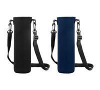 Dokeno 2 Pezzi Protezione per Bottiglia D'acqua, 8×25 CM Porta Borraccia Termica Custodia Antiscottatura Custodia con Tracolla Regolabile per Sport Escursioni Campeggio Viaggio (Nero+Blu scuro)