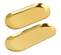 Dokeno 2 Pezzi Vassoio da Servizio Oro Vassoio Decorativo Ovale Vassoi Portaoggetti in Acciaio Inossidabile per Gioielli Cosmetici Frutta Dessert Candele (18cm+22cm)