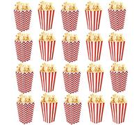 Dokeno 20 Pezzi Rosse & Bianche scatole per popcorn, Secchielli per Popcorn di Carta, Contenitori per Popcorn per Feste di Compleanno, Serate di Cinema, Ecc. - Righe & Onde, 7 x 5 x 11,5 cm