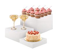 Dokeno 3 Pezzi Rialzi per Buffet, Alzate per Buffet, Espositore da Buffet, Alzatina per Dolci, Alzate per Alimenti per Dessert, Torte, Profumi, Gioielli, 15 cm, 18 cm, 20 cm, Acrilico, Bianco