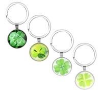 Dokeno 4 Pezzi Portachiavi Portafortuna Quadrifoglio Verde - Portachiavi a Forma di Trifoglio per Donna e Uomo, Borsa a Portafoglio