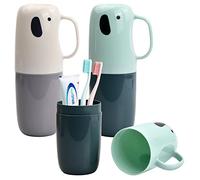 Dokeno Custodia per Spazzolino, 2 Pezzi Portatile Portaspazzolino da Viaggio, Porta Spazzolino da Viaggio per Bambini, Tazza da Viaggio in Plastica, Adatto per Casa, Escursionismo, Campeggio