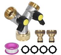 Dokeno Distributore a 2 Vie, 3/4 Pollici Sdoppiatore Rubinetto Giardino, Forma Y da Connettore del Rubinetto del Tubo Flessibile con Valvole di Intercettazione Individuali, per Cucina Giardino Prato