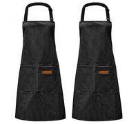Dokeno Grembiule da Cucina, 2 Pezzi Regolabile Grembiuli Unisex con 2 Tasche, Grembiule da Cucina Chef Nero, per Casa, Cucina, Ristorante, Caffetteria, Barbecue (Nero+Bianco)