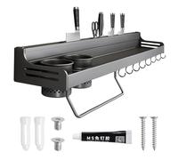 Dokeno Porta Spezie per Cucina, da Parete, Senza Foratura, Portaspezie da Appendere da Appeso con 8 Ganci Rimovibili, 2 Tazze, Portasciugamani, Organizer Barra Portautensili Cucina, 50 cm, Grey