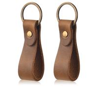 Dokeno Portachiavi in Vera Pelle di Vacchetta Alta Qualità - 2Pcs Cinturino con Fibbia Metallica per Auto, Uomo e Donna, Marrone
