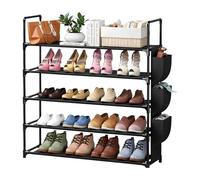 Dokeno Scarpiera 5 Ripiani, Scaffale Portascarpe Rimovibile con Tasche Laterali per 20-25 Paia di Scarpe, Scarpiera Salvaspazio Porta Scarpe Organizer in Metallo per Ingresso, Armadio e Garage, Nero