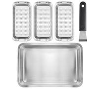 Dokeno Set di Cestello per Barbecue, 3 Pezzi Cestelli per Griglia in Acciaio Inox con Vassoio di Servizio e Manico Universale per Grigliare Pesce, Verdure e Carne, Cestino per Verdure Barbecue