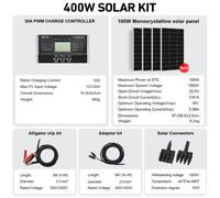 Dokio 100W/200W/400W Kit Pannello Solare Rigido Balcone,Tetto,Camper,Barca,Casa