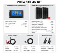 Dokio 200W/400W Kit Pannello Solare 12V ,Casa,Balcone,Tetto,Camper,Barca