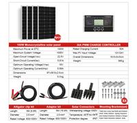 Dokio 200W/400W Kit Pannello Solare 12V ,Casa,Balcone,Tetto,Camper,Barca