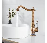 DOKKOME Rubinetto da cucina retrò in ottone rubinetto bagno medievale rubinetto da cucina alto ad arco Faucet Vintage marrone