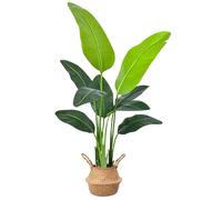 DOKKOME Uccello artificiale del paradiso grande pianta artificiale 120 cm pianta artificiale palma tropicale con 9 foglie, albero di banana in plastica, palma in vaso, decorazione per soggiorno