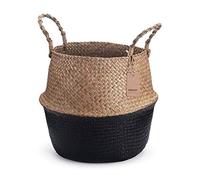 DOKOT Cesto Vimini Naturale Seagrass con Manico Ceste per Piante Cestini Portaoggetti Cesti Portabiancheria per Bagno (Nero)