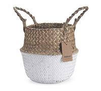 DOKOT Cesto Vimini Naturale Seagrass con Manico Ceste per Piante Cestini Portaoggetti Cesti Portabiancheria per Bagno (Bianco)