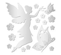 DOKRIN Adesivi da parete,16 adesivi murali a specchio con angelo volante, fata, fiori sparsi, adesivi in acrilico fai da te per la decorazione del soggiorno e del ristorante