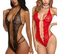 DOKRIN Babydoll, Camicie da notte e Négligé,Pigiama intimo modellante in pizzo trasparente con schiena scoperta, 2 pezzi
