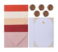 DOKRIN Carta da lettere Set di 20 articoli di cancelleria vintage, 5 buste + 10 articoli di cancelleria bianchi in pizzo + 5 sigilli di ceralacca, buste kraft, adatti per compleanni, inviti di nozze