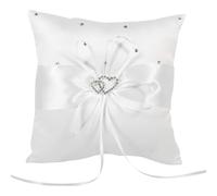 DOKRIN Cuscini portafedi,Cuscino per fedi nuziali bianco, accessori per matrimonio, cuscino per fedi nuziali con doppio cuore e diamanti, 10 cm
