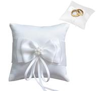 DOKRIN Cuscini portafedi,Cuscino per fedi nuziali con doppio nodo floreale e perline, 10 cm