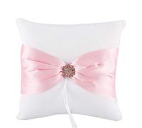 DOKRIN Cuscini portafedi,Cuscino per fedi nuziali con fiocco rosa e strass da 10 cm, accessori per matrimoni