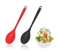 DOKRIN Set di 2 cucchiai da cucina in silicone, cucchiaio in silicone con manico lungo, padella antiaderente resistente al calore, adatto per cucinare, cuocere al forno, mescolare e servire