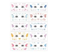 DOKRIN Tatuaggi temporanei,10 fogli di adesivi colorati a forma di farfalla glitterata, adesivi per tatuaggi a forma di farfalla per il trucco per gli angoli degli occhi