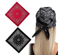 DOKRIN Women's Neckerchiefs, 2 pezzi sciarpa quadrata stampata modello fascia per capelli sciarpa al collo 70 x 70 cm sciarpa quadrata in seta sciarpa fascia per capelli unisex (rosso, nero)