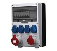 Doktorvolt - Distributore di corrente per edilizia, PTD-S/FI, prese Schuko, 4 x 230 V, 32 A, 16 A, interruttore Fi completo, distribuzione di energia esterna con combinazione CEE