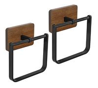 DOKU - Set di 2 anelli quadrati, porta asciugamani per bagno, porta asciugamani per cucina, montaggio a parete, resistente, colore: nero e marrone